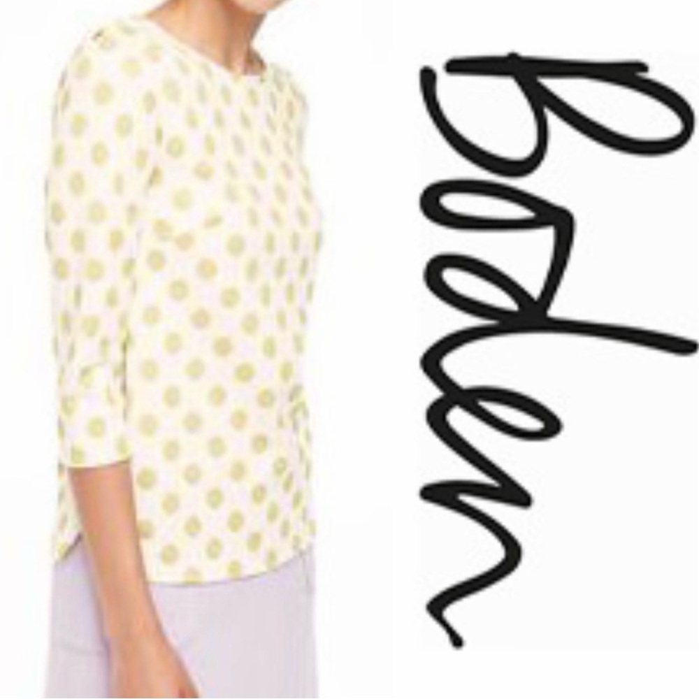 Boden Sparkle Spot 3/4 sleeve top in cream with metallic gold polka dots